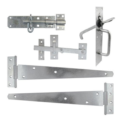TIMCO Side Gate Kit Medium Tee Hinges Suffolk Latch & Brenton Padbolt Black - 18"
