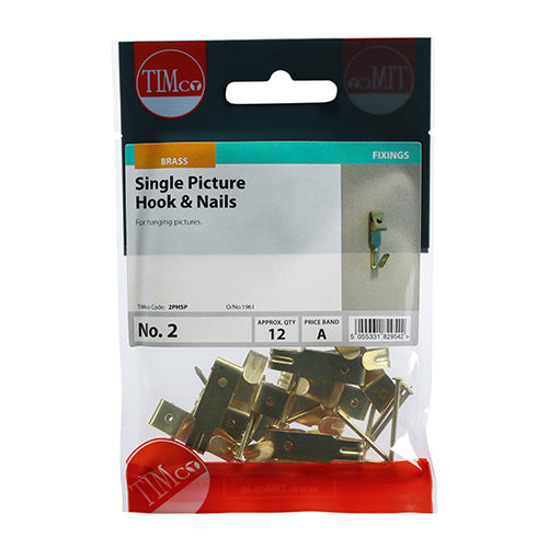 TIMCO Picture Hanging Hooks Single Electro Brass — Trade Pack