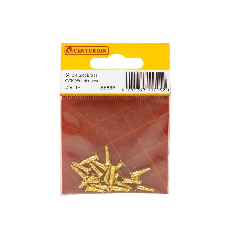 3/4" x 4 Slotted Brass Woodscrew - Countersunk Head - (Pack of 18)