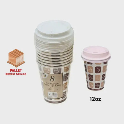 8pc 12oz Hot/Cold Paper Cups & Lids