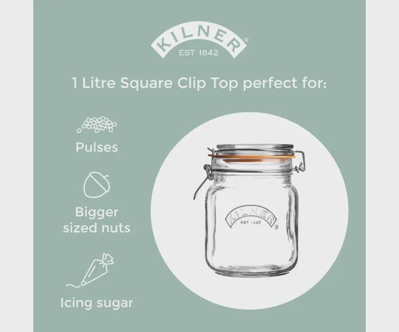 Kilner Square Clip Top Jar 1L