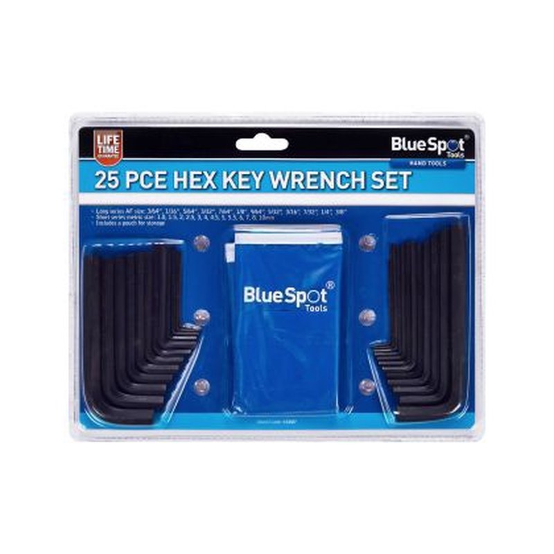 Blue Spot Tools 25 PCE Metric and Imperial Hex Key Wrench Set With Pouch (1-10mm
