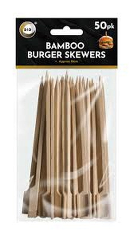 50Pk 18cm Bamboo Burger Skewers