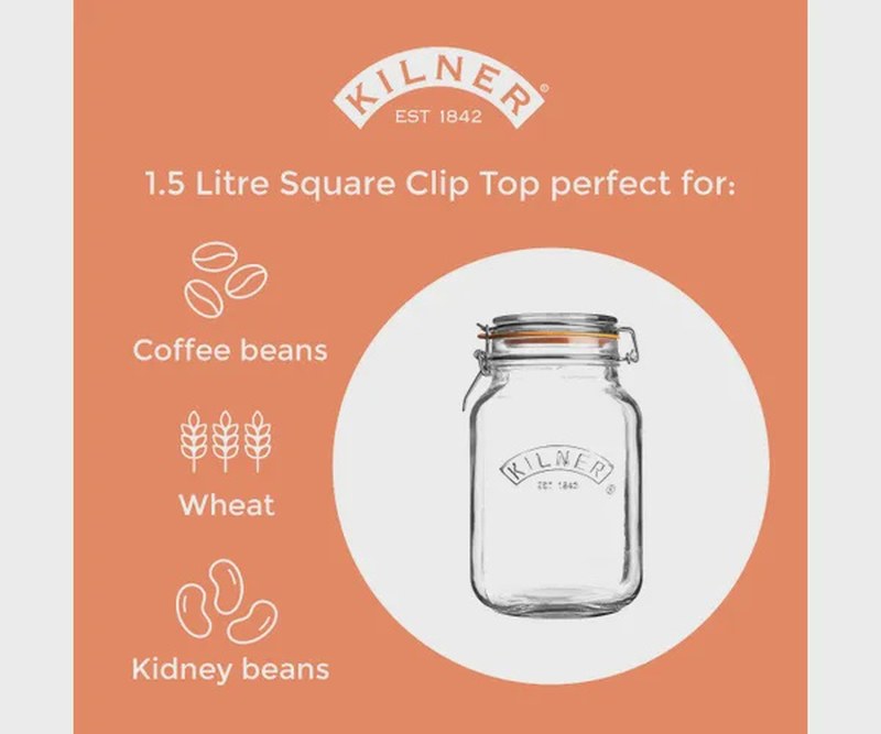 Kilner Square Clip Top Jar 1.5L