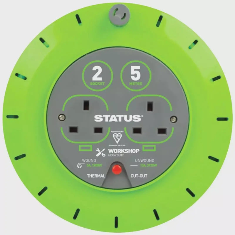 Status 2 Gang 5 Meter Extension Reel Heavy Duty