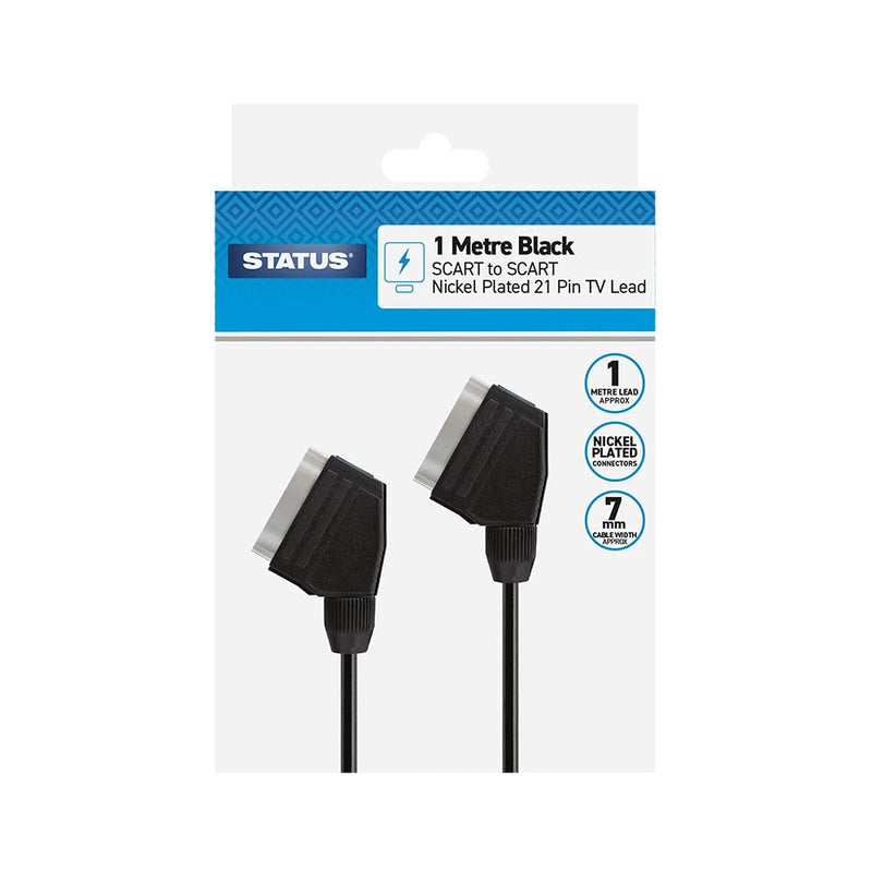 Status 1 Metre Black Scart Lead Nickel Plated