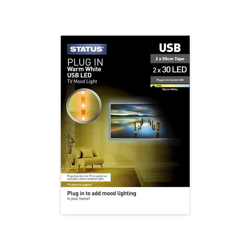 Status USB TV Strip Light Warm White 2X50Cm
