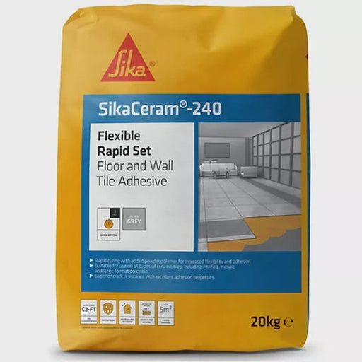 Not specified SikaCeram -240 Flexible Rapid Set Floor and Wall Tile Adhesive 20kg grey