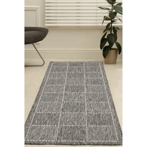 Melrose Flatweave Gel Check Runner Steel Grey 60x180cm