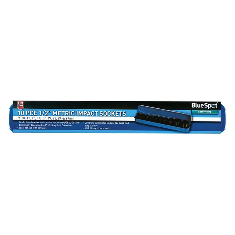 BlueSpot Tools 1/2in Metric Impact Socket Set 10 Piece