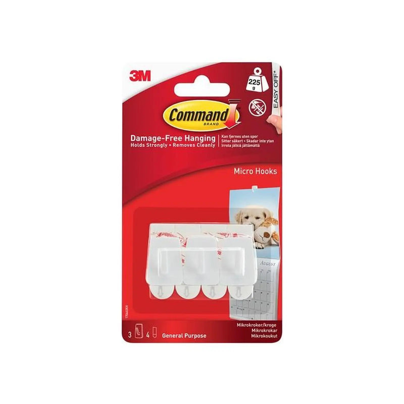 Command™ White Micro Hooks Pack of 3