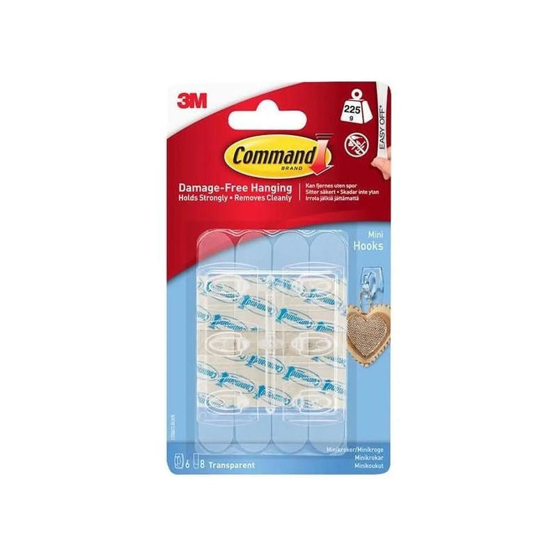 Command™ Clear Mini Hooks Pack of 6 Heavy Duty