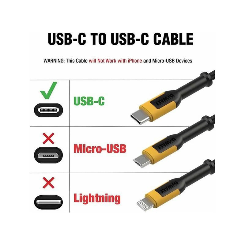 Dewalt Telecoms USB C to USB C Reinforced Charging Cable 1.2m (4ft)