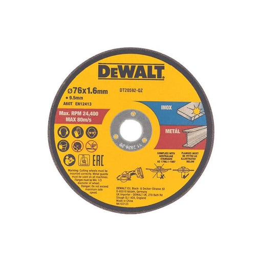 Dewalt Power Tools DT20592 Bonded Abrasive Cutting Disc 76 x 1.6 x 9.5mm (3 Pack)