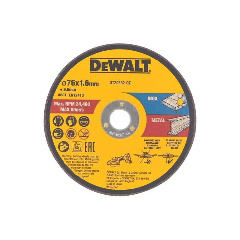 Dewalt Power Tools DT20592 Bonded Abrasive Cutting Disc 76 x 1.6 x 9.5mm (3 Pack)