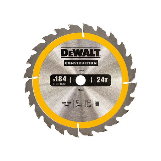 Dewalt Power Tools Portable Construction Circular Saw Blade 184 x 16mm x 24T