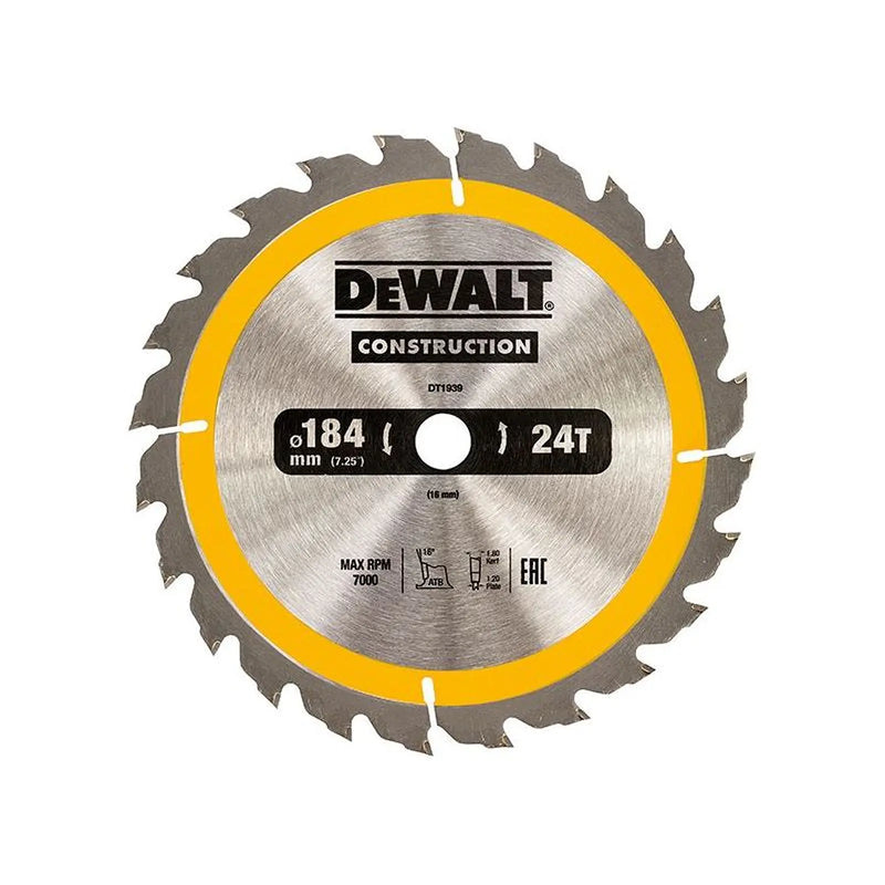 Dewalt Power Tools Portable Construction Circular Saw Blade 184 x 16mm x 24T