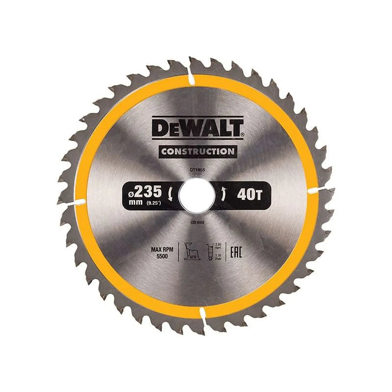 Dewalt Power Tools Portable Construction Circular Saw Blade 235 x 30mm x 40T