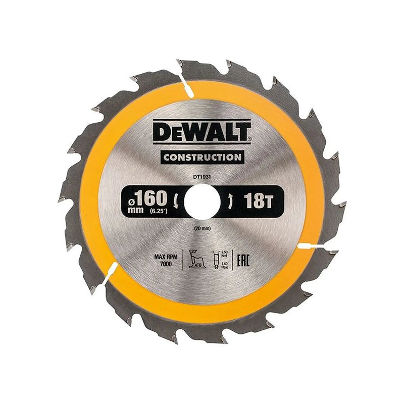 Dewalt Power Tools Portable Construction Circular Saw Blade 160 x 20mm x 18T