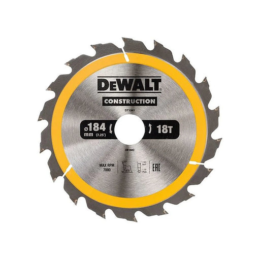 Dewalt Power Tools Portable Construction Circular Saw Blade 184 x 30mm x 18T