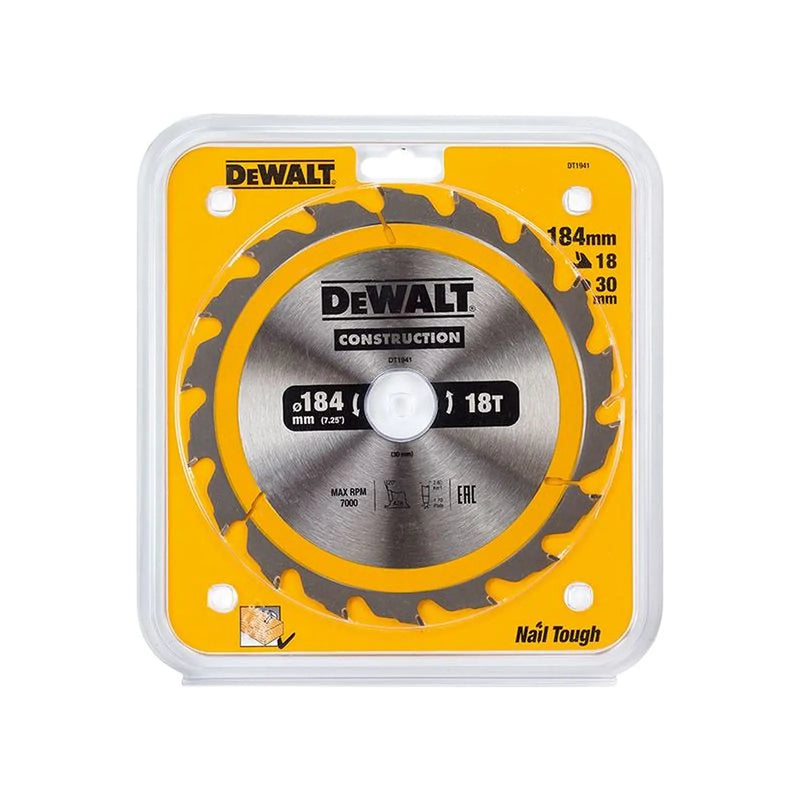 Dewalt Power Tools Portable Construction Circular Saw Blade 184 x 30mm x 18T