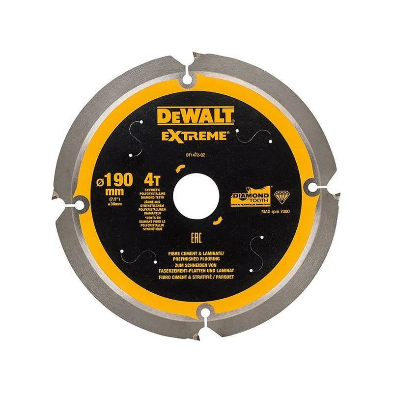 Dewalt Power Tools Extreme PCD Fibre Cement Saw Blade 190 x 30mm x 4T