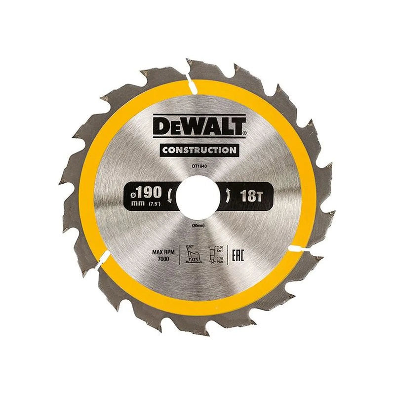 Dewalt Power Tools Portable Construction Circular Saw Blade 190 x 30mm x 18T