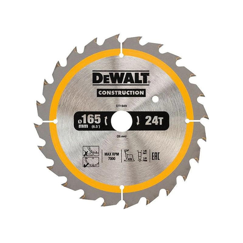 Dewalt Power Tools Cordless Construction Trim Saw Blade 165 x 20mm x 24T