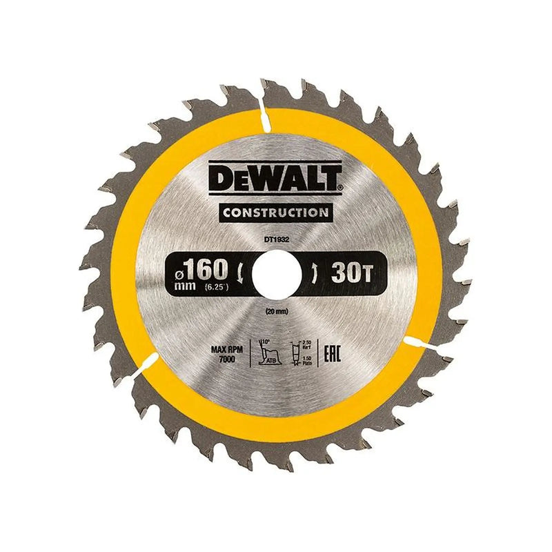 Dewalt Power Tools Portable Construction Circular Saw Blade 160 x 20mm x 30T