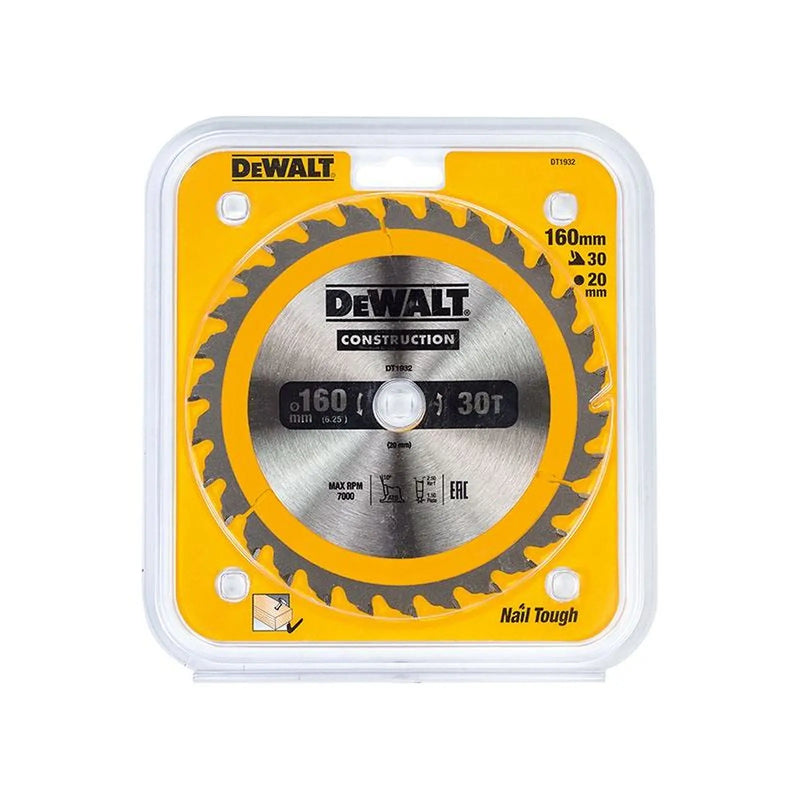 Dewalt Power Tools Portable Construction Circular Saw Blade 160 x 20mm x 30T