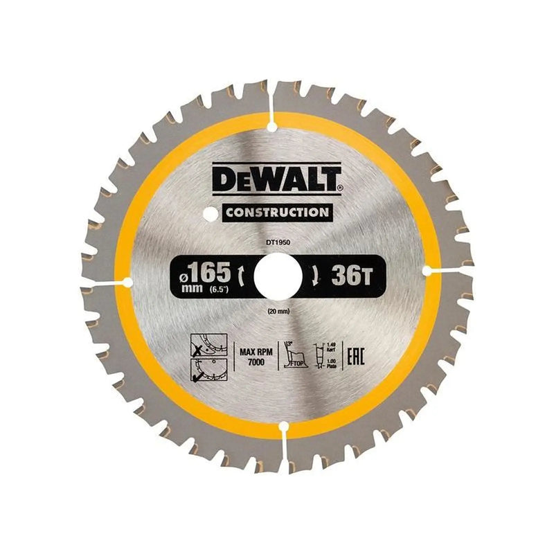 Dewalt Power Tools Cordless Construction Trim Saw Blade 165 x 20mm x 36T