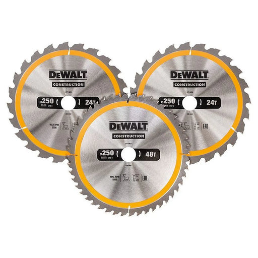 Dewalt Power Tools DT1963 Construction Circular Saw Blade 3 Pack 250 x 30mm x 24T/48T