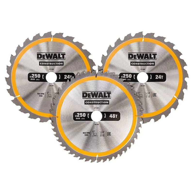 Dewalt Power Tools DT1963 Construction Circular Saw Blade 3 Pack 250 x 30mm x 24T/48T