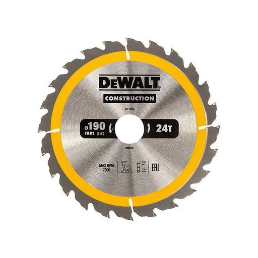 Dewalt Power Tools Portable Construction Circular Saw Blade 190 x 30mm x 24T