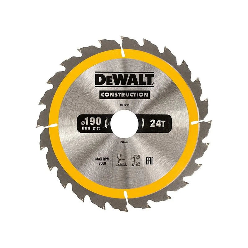 Dewalt Power Tools Portable Construction Circular Saw Blade 190 x 30mm x 24T