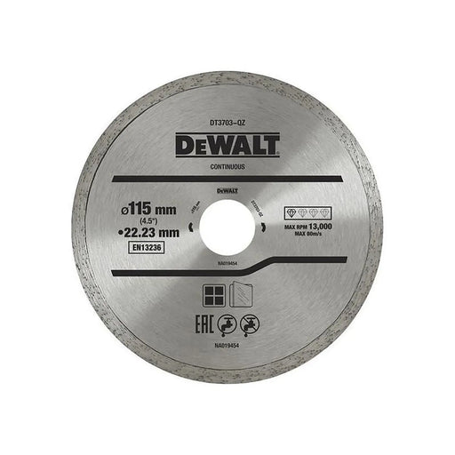 Dewalt Power Tools DT3711 Continuous Rim Diamond Cutting Disc 115 x 22.23mm