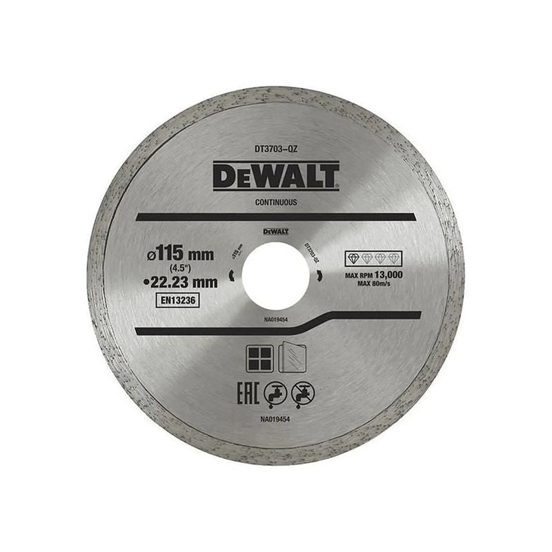 Dewalt Power Tools DT3711 Continuous Rim Diamond Cutting Disc 115 x 22.23mm