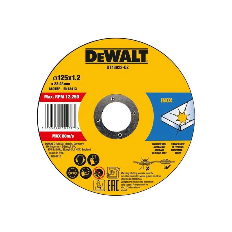 Dewalt Power Tools Metal Cutting Disc 125 X 1.2 X 22.23mm (Pack of 10)