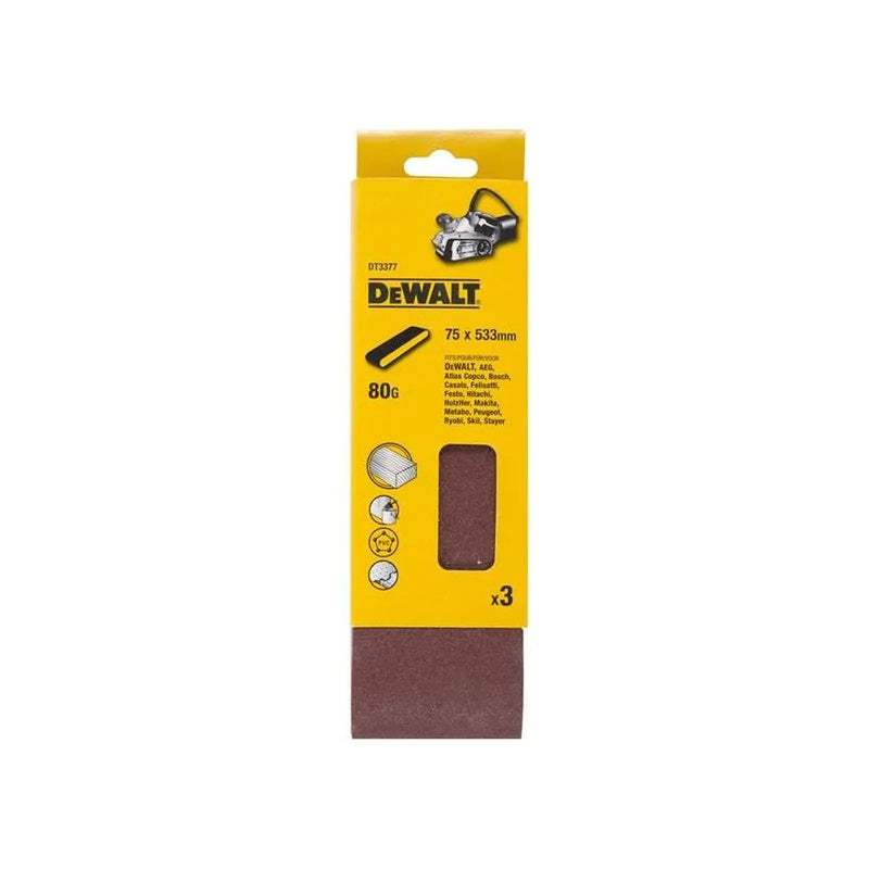 Dewalt Power Tools Sanding Belt 533 x 75mm 80G Pack of 3