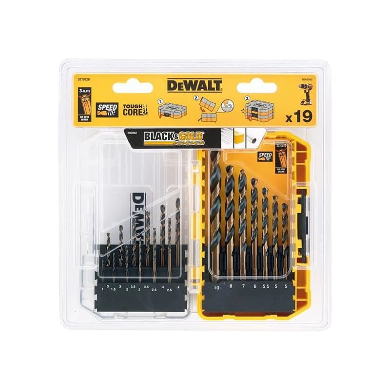 Dewalt Power Tools DT70728 BLACK&GOLD HSS Drill Set, 19 Piece