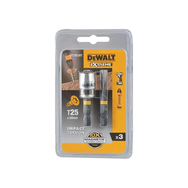 Dewalt Power Tools Impact Torsion Bits TX25 x  50mm (x2) and Magnetic Screwlock Sleeve