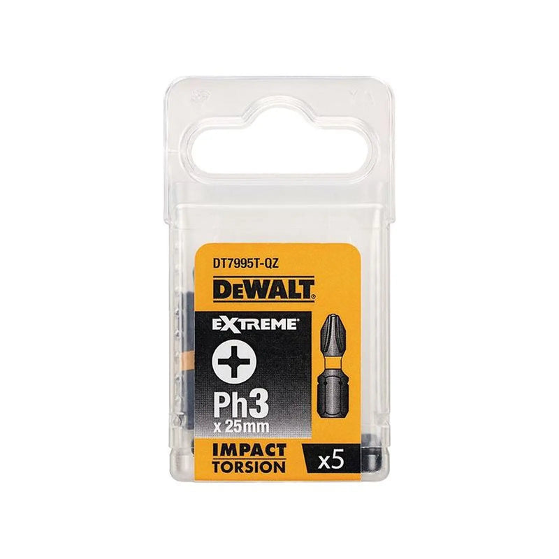 Dewalt Power Tools Impact Torsion Bits PH3 x 25mm (Pack 5)