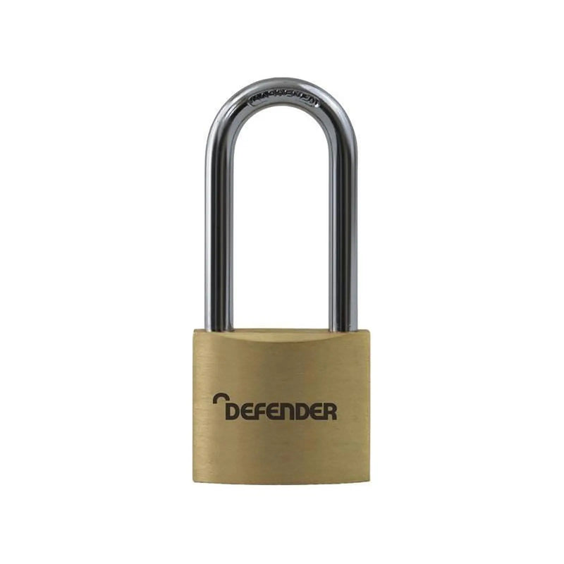 DEFENDER Brass Padlock Long Shackle 40mm Heavy Duty