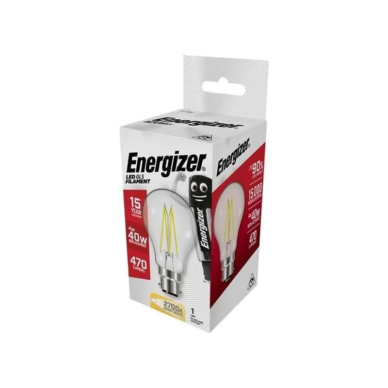 Energizer® LED BC (B22) GLS Filament Non-Dimmable Bulb, Warm White 470 lm 4W