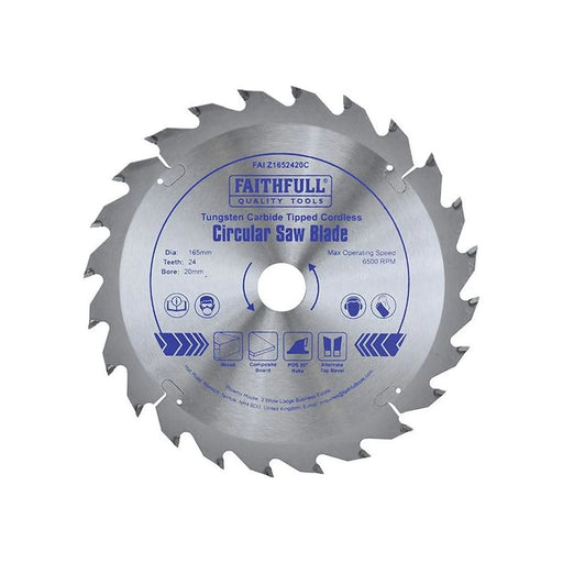 Faithfull TCT Cordless Trimsaw Blade 165 x 20mm x 24T POS