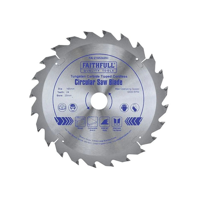 Faithfull TCT Cordless Trimsaw Blade 165 x 20mm x 24T POS