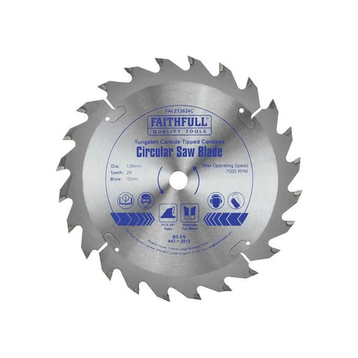 Faithfull TCT Cordless Trimsaw Blade 136 x 10mm x 24T POS