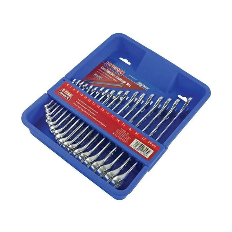 Faithfull Chrome Vanadium Combination Spanner Set, 18 Piece