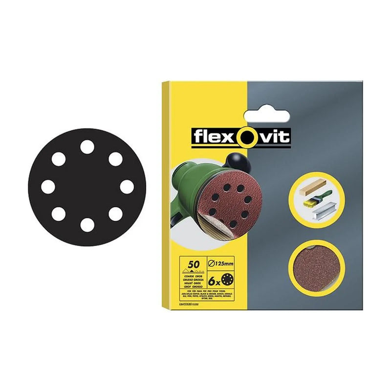 Flexovit Hook & Loop Sanding Disc 115mm Fine 120G (Pack 6)