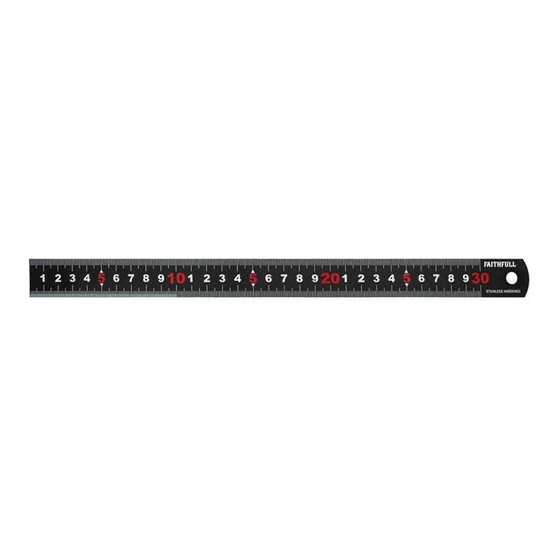 Faithfull Matt Black Stainless Steel Measuring Rule 300mm